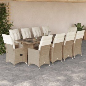 Set de mesa y sillas de jardín 11 pzas y cojines ratán PE beige en Conjuntos de jardín | Comprar online en Foru.es