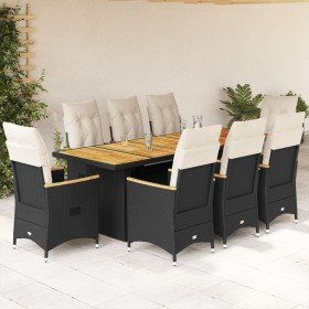 Set de mesa y sillas de jardín 9 pzas y cojines ratán PE negro en Conjuntos de jardín | Comprar online en Foru.es
