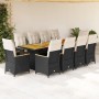 Set de mesa y sillas de jardín 11 pzas y cojines ratán PE negro en Conjuntos de jardín | Comprar online en Foru.es