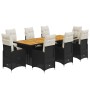 Set de mesa y sillas de jardín 9 pzas y cojines ratán PE negro en Conjuntos de jardín | Comprar online en Foru.es
