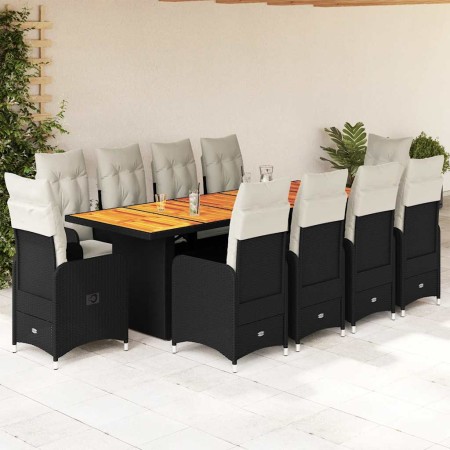 Set de mesa y sillas de jardín y cojines 11 pzas ratán PE negro en Conjuntos de jardín | Comprar online en Foru.es