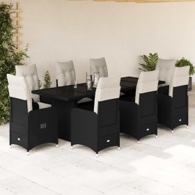 Set de mesa y sillas de jardín 9 pzas y cojines ratán PE negro en Conjuntos de jardín | Comprar online en Foru.es