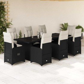 Set de mesa y sillas de jardín 9 pzas y cojines ratán PE negro en Conjuntos de jardín | Comprar online en Foru.es