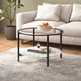 Mesa de centro vidrio templado negro y mármol blanco 70 cm de vidaXL, Mesas auxiliares - Ref: Foro24-331620, Precio: 100,64 €...