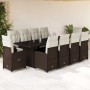 Set de mesa y sillas de jardín 11 pzs y cojines ratán PE marrón en Conjuntos de jardín | Comprar online en Foru.es