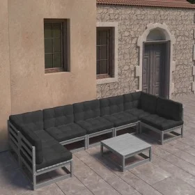 Set de muebles de jardín 8 pzas con cojines madera pino gris de vidaXL, Conjuntos de jardín - Ref: Foro24-3077191, Precio: 71...