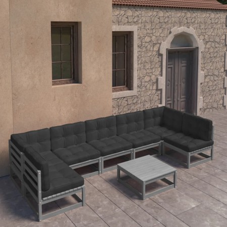 Set de muebles de jardín 8 pzas con cojines madera pino gris de vidaXL, Conjuntos de jardín - Ref: Foro24-3077191, Precio: 72...