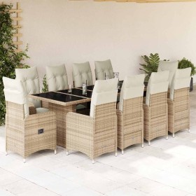 Set de mesa y sillas de jardín 11 pzas y cojines ratán PE beige en Conjuntos de jardín | Comprar online en Foru.es