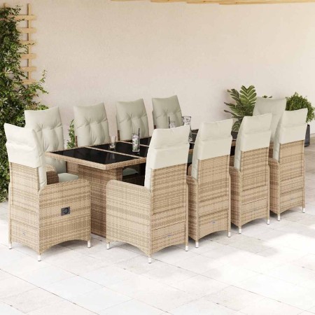 Set de mesa y sillas de jardín 11 pzas y cojines ratán PE beige en Conjuntos de jardín | Comprar online en Foru.es