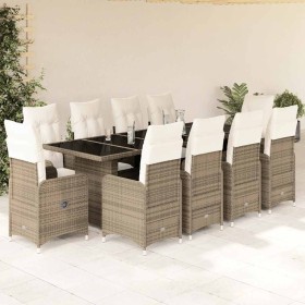 Set de mesa y sillas de jardín 11 pzas y cojines ratán PE beige en Conjuntos de jardín | Comprar online en Foru.es