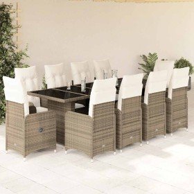 Set de mesa y sillas de jardín 11 pzas y cojines ratán PE beige en Conjuntos de jardín | Comprar online en Foru.es
