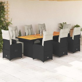 Set de mesa y sillas de jardín 9 pzas y cojines ratán PE negro en Conjuntos de jardín | Comprar online en Foru.es