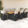 Set de mesa y sillas de jardín 9 pzas y cojines ratán PE negro en Conjuntos de jardín | Comprar online en Foru.es