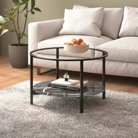 Mesa de centro vidrio templado negro y mármol negro 70 cm de vidaXL, Mesas auxiliares - Ref: Foro24-331619, Precio: 87,76 €, ...
