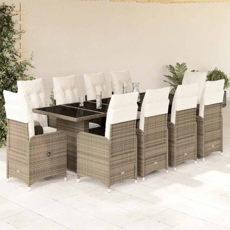 Set de mesa y sillas de jardín 11 pzas y cojines ratán PE beige en Conjuntos de jardín | Comprar online en Foru.es