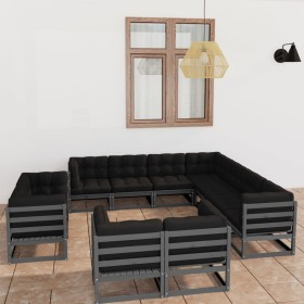 Set de muebles de jardín 11 pzas con cojines madera pino gris de vidaXL, Conjuntos de jardín - Ref: Foro24-3076996, Precio: 1...