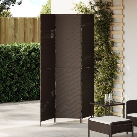 Divisor de habitación 3 paneles plegable marrón 146x180 cm ratán poliéster de , Divisores de ambientes - Ref: Foro24-42003669...