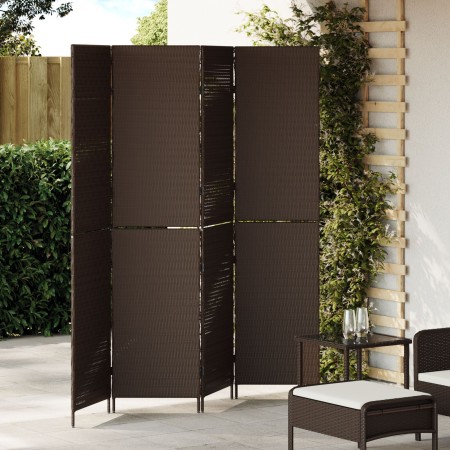 Divisor de habitación 4 paneles plegable marrón 195x180 cm poli ratán de , Divisores de ambientes - Ref: Foro24-42003673, Pre...