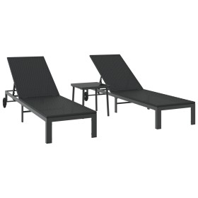 Tumbonas 2 pcs con ruedas y mesa negro de poliratán de , Tumbonas - Ref: Foro24-42004131, Precio: 264,18 €, Descuento: %
