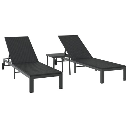 Tumbonas 2 pcs con ruedas y mesa negro de poliratán de , Tumbonas - Ref: Foro24-42004131, Precio: 264,18 €, Descuento: %