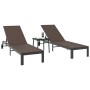Tumbonas 2 pcs con Ruedas y Mesa Marrón Poliratán de , Tumbonas - Ref: Foro24-42004130, Precio: 266,54 €, Descuento: %
