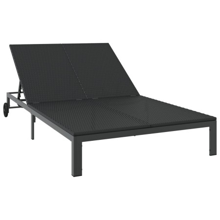 Tumbona con cojines y ruedas para 2 personas, Negro, Poliratán de , Tumbonas - Ref: Foro24-42004133, Precio: 200,06 €, Descue...