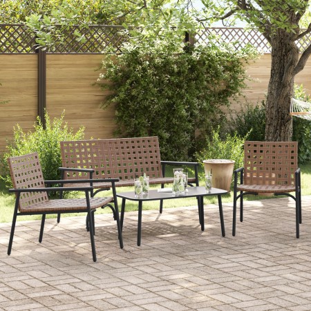 Set de café para exteriores de 4 piezas en ratán y acero marrón de , Conjuntos de jardín - Ref: Foro24-42004145, Precio: 273,...