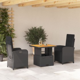 Set comedor de jardín 3 pzas con cojines ratán sintético negro en Conjuntos de jardín | Comprar online en Foru.es