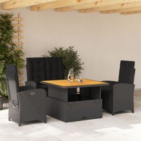 Juego comedor jardín 4 piezas con cojines ratán sintético negro en Conjuntos de jardín | Comprar online en Foru.es