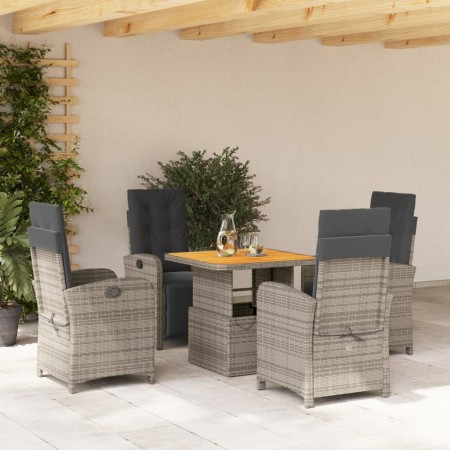 Set comedor de jardín 5 piezas con cojines ratán sintético gris en Conjuntos de jardín | Comprar online en Foru.es