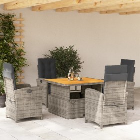 Set comedor de jardín 5 piezas con cojines ratán sintético gris en Conjuntos de jardín | Comprar online en Foru.es