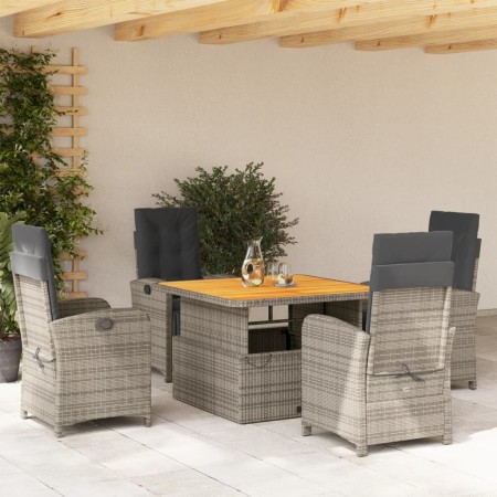 Set comedor de jardín 5 piezas con cojines ratán sintético gris en Conjuntos de jardín | Comprar online en Foru.es