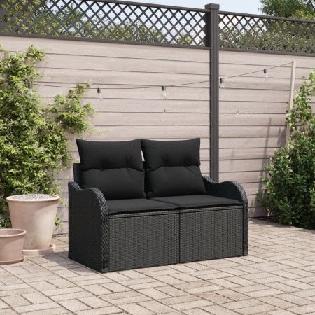 Sofá de jardín de 2 plazas con cojines de poliratán negro de , Sofás de exterior - Ref: Foro24-42006721, Precio: 174,05 €, De...