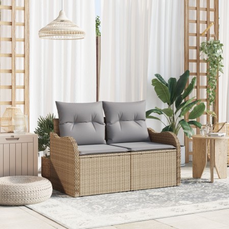 Sofá de jardín de 2 plazas con almacenamiento y cojines Beige Poliratán de , Sofás de exterior - Ref: Foro24-42006725, Precio...