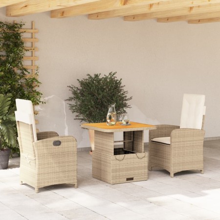 Set comedor de jardín 3 pzas con cojines ratán sintético beige en Conjuntos de jardín | Comprar online en Foru.es