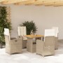 Set comedor de jardín 5 pzas con cojines ratán sintético beige en Conjuntos de jardín | Comprar online en Foru.es