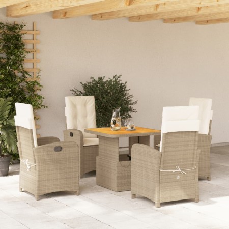 Set comedor de jardín 5 pzas con cojines ratán sintético beige en Conjuntos de jardín | Comprar online en Foru.es