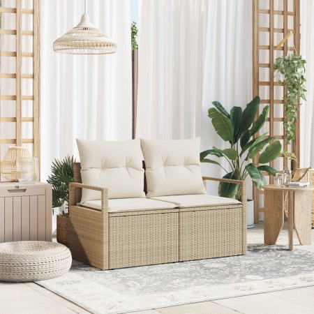 Sofá de jardín de 2 plazas  con almacenamiento y cojines Beige de polirratán | Foro24.es | Tu tienda online para hogar, jardín y más Foro24.es
