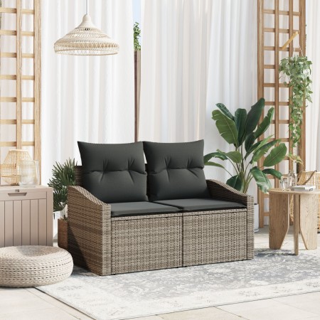 Sofá de jardín para 2 personas con almacenamiento y cojines de ratán gris de , Sofás de exterior - Ref: Foro24-42006784, Prec...