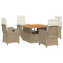 Set comedor de jardín 5 pzas con cojines ratán sintético beige en Conjuntos de jardín | Comprar online en Foru.es