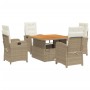 Set comedor de jardín 5 pzas con cojines ratán sintético beige en Conjuntos de jardín | Comprar online en Foru.es