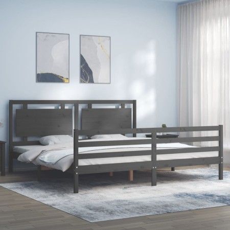 Estructura de cama con cabecero madera maciza gris 200x200 cm de vidaXL, Camas y somieres - Ref: Foro24-3194073, Precio: 189,...
