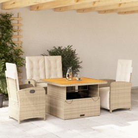 Set de comedor jardín con cojines 4 pzas ratán sintético beige en Conjuntos de jardín | Comprar online en Foru.es