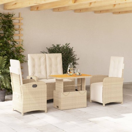 Set de comedor jardín con cojines 4 pzas ratán sintético beige en Conjuntos de jardín | Comprar online en Foru.es