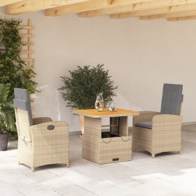 Set comedor de jardín 3 pzas con cojines ratán sintético beige en Conjuntos de jardín | Comprar online en Foru.es