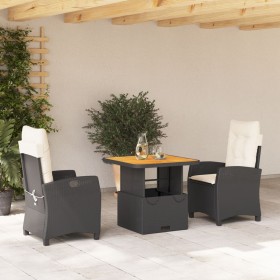 Set comedor de jardín 3 pzas con cojines ratán sintético negro en Conjuntos de jardín | Comprar online en Foru.es