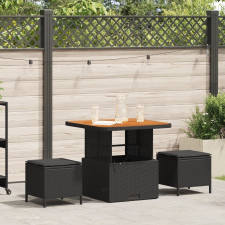Conjunto de Comedor de Jardín de 3 Piezas con Cojines Negro de Ratán de Poliéster y Acacia de , Conjuntos de jardín - Ref: Fo...