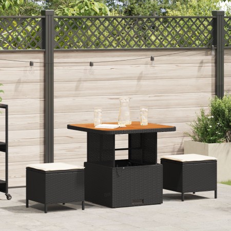 Conjunto de Comedor de Jardín de 3 Piezas con Cojines VidaXL Ratán Poliéster Acacia Negro de , Conjuntos de jardín - Ref: For...