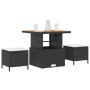 Conjunto de Comedor de Jardín de 3 Piezas con Cojines VidaXL Ratán Poliéster Acacia Negro de , Conjuntos de jardín - Ref: For...