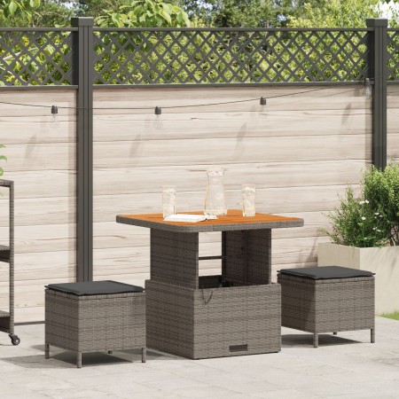 Conjunto de Comedor de Jardín de 3 Piezas con Cojines Gris de Poliratán y Acacia de , Conjuntos de jardín - Ref: Foro24-42007...